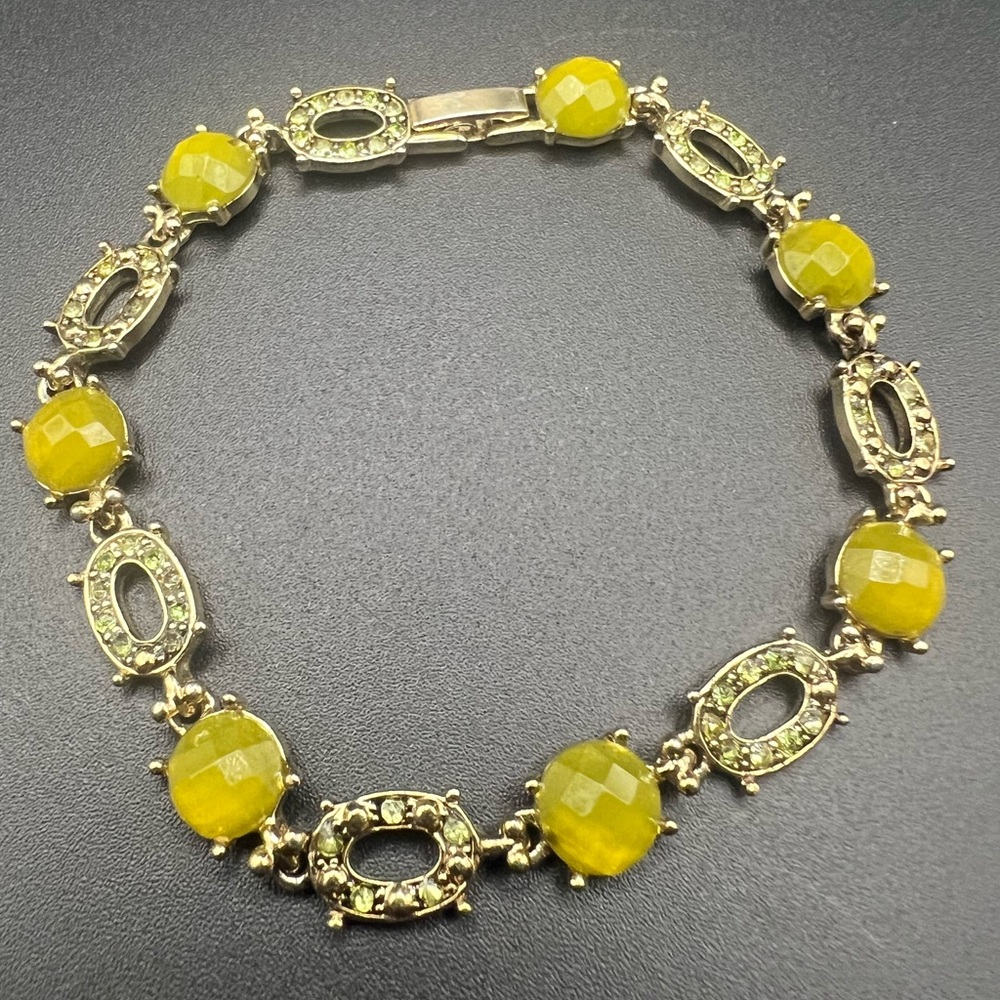 Lauren Conrad Green Gold Tone and Rhinestone Bracelet